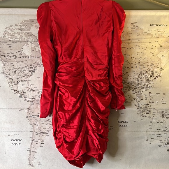 RARE HOUSE OF CB 'Rita' Red Satin Wrap Plunge Dress NWOT - Picture 13 of 15